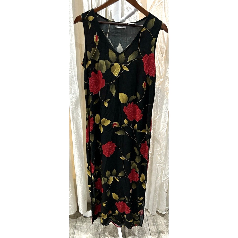 Vintage Women Medium Black Floral Maxi Dress Y2K 90S Dark Fairy Grunge Bloomcore